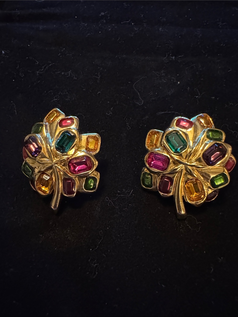 Joan Rivers Gold-Tone Multi-Color Gem Leaf pierced Earrings – Women Jewelry